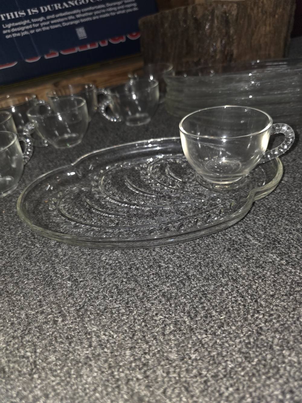 Federal Wheat Clear Glass Snack Server with Matching Cups